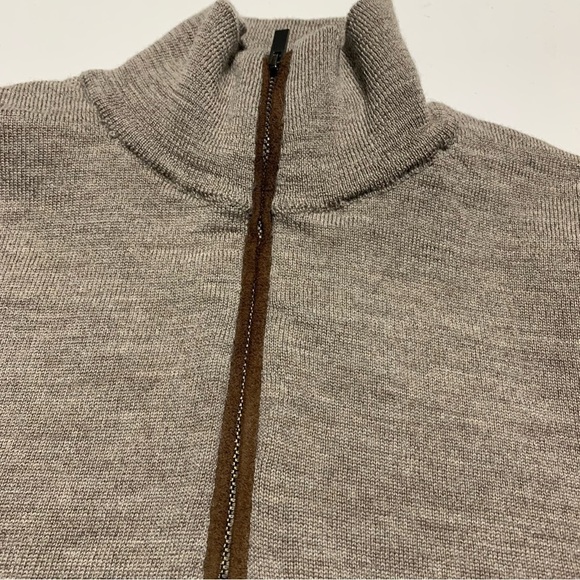 Zara Tan Fine Wool Turtleneck Quarter Zip Sweater with Slim Fit and Ribbed Cuffs - Picture 4 of 6